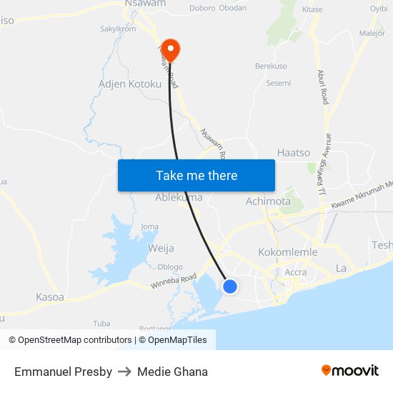 Emmanuel Presby to Medie Ghana map