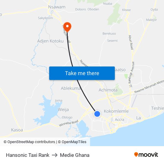 Hansonic Taxi Rank to Medie Ghana map