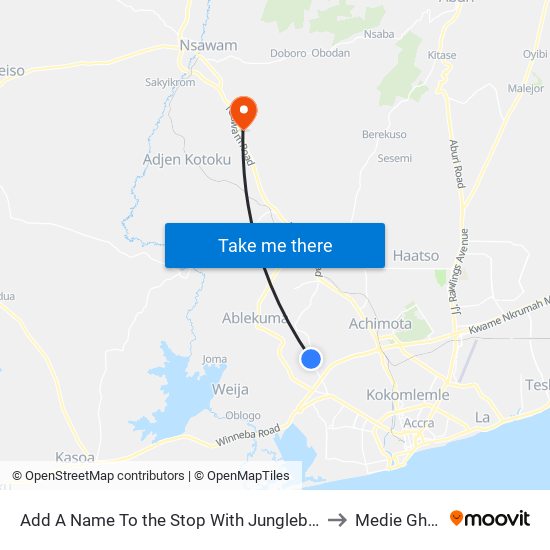 Add A Name To the Stop With Junglebus App to Medie Ghana map
