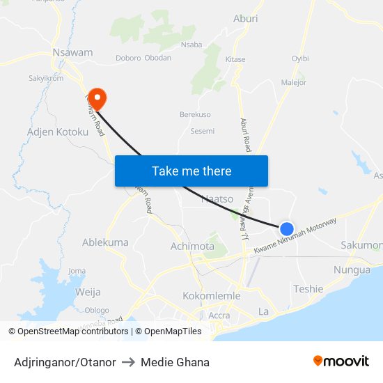 Adjringanor/Otanor to Medie Ghana map
