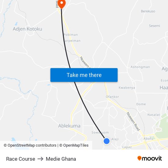 Race Course to Medie Ghana map