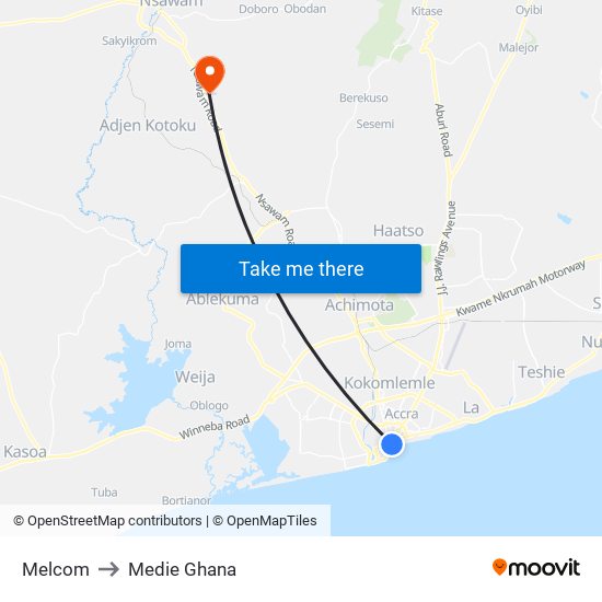 Melcom to Medie Ghana map