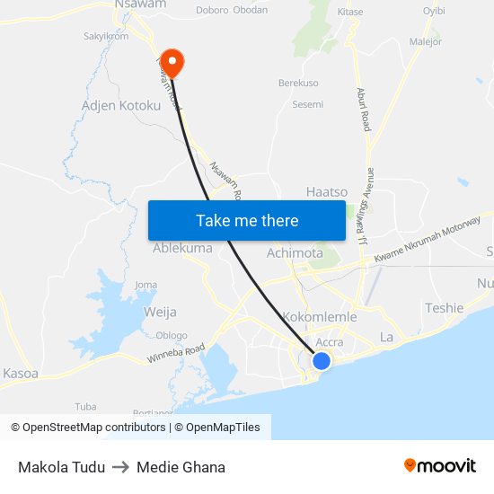 Makola Tudu to Medie Ghana map