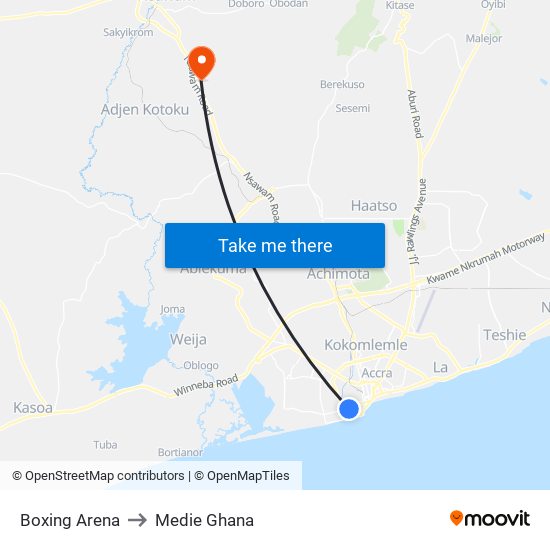 Boxing Arena to Medie Ghana map