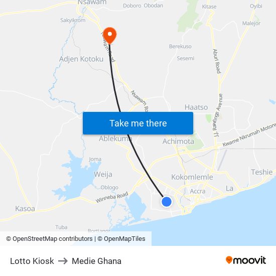 Lotto Kiosk to Medie Ghana map