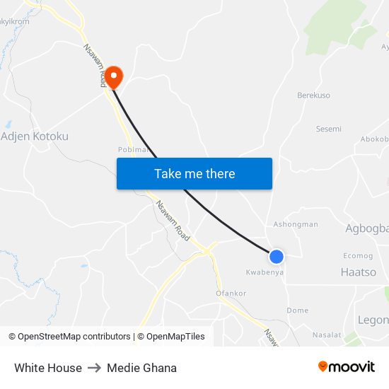 White House to Medie Ghana map