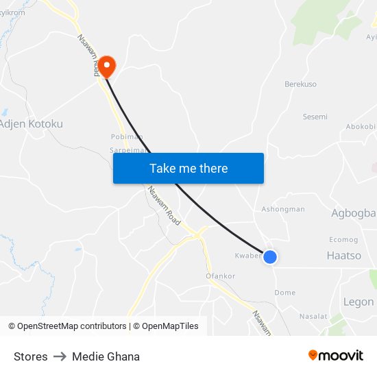Stores to Medie Ghana map