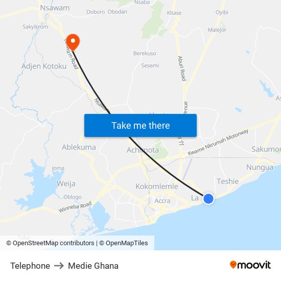 Telephone to Medie Ghana map