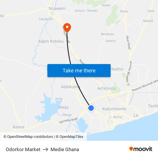 Odorkor Market to Medie Ghana map