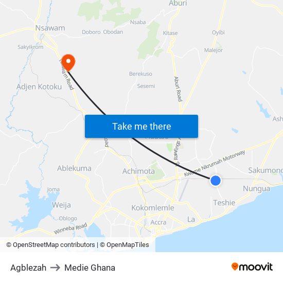 Agblezah to Medie Ghana map