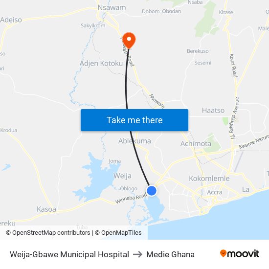 Weija-Gbawe Municipal Hospital to Medie Ghana map
