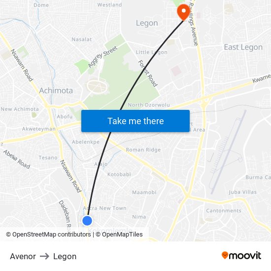 Avenor to Legon map