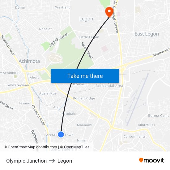 Olympic Junction to Legon map