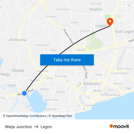 Weija Junction to Legon map