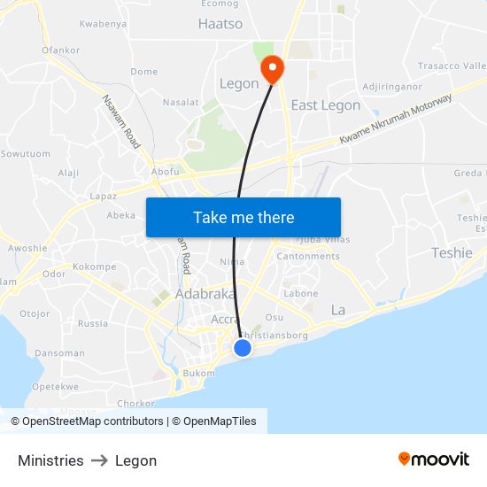 Ministries to Legon map