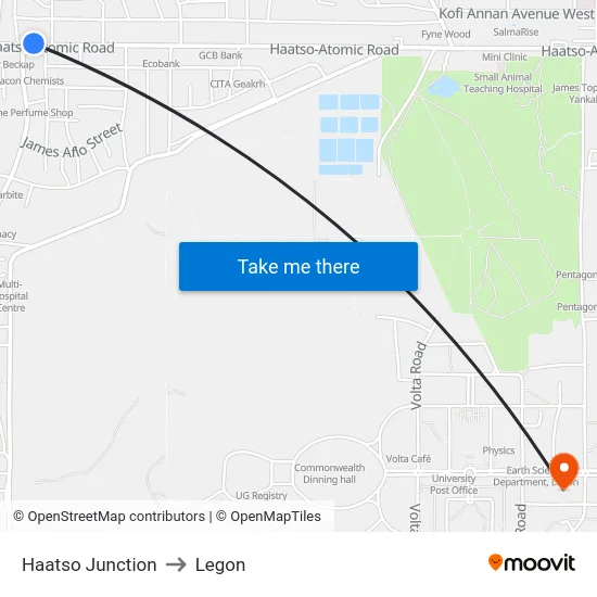 Haatso Junction to Legon map