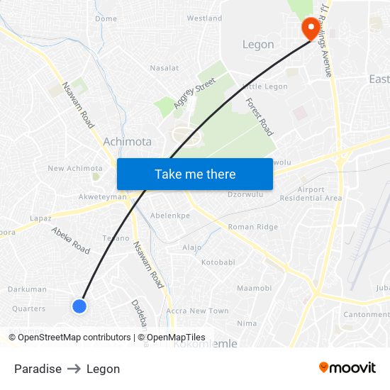 Paradise to Legon map