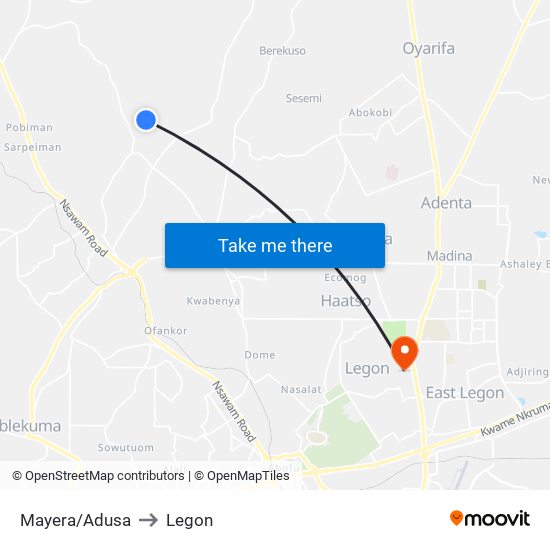 Mayera/Adusa to Legon map