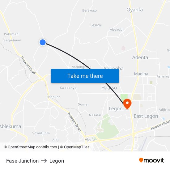 Fase Junction to Legon map