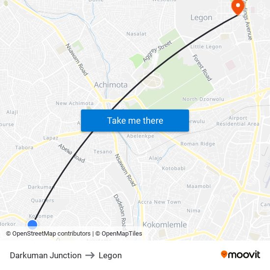 Darkuman Junction to Legon map