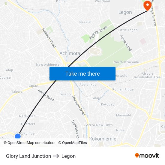 Glory Land Junction to Legon map