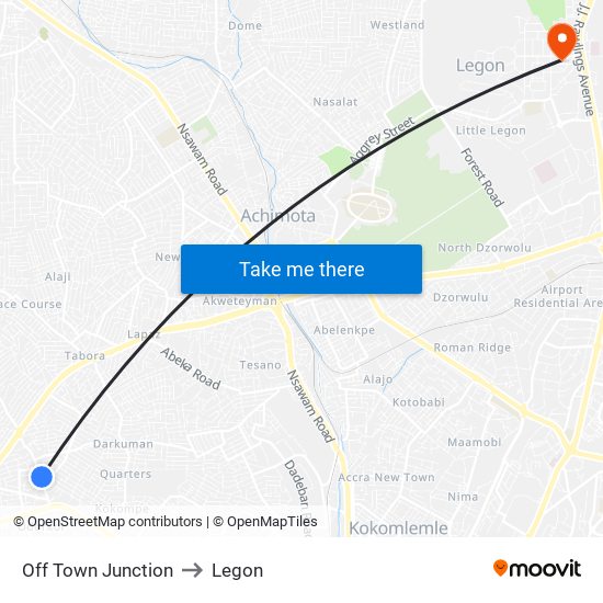 Off Town Junction to Legon map