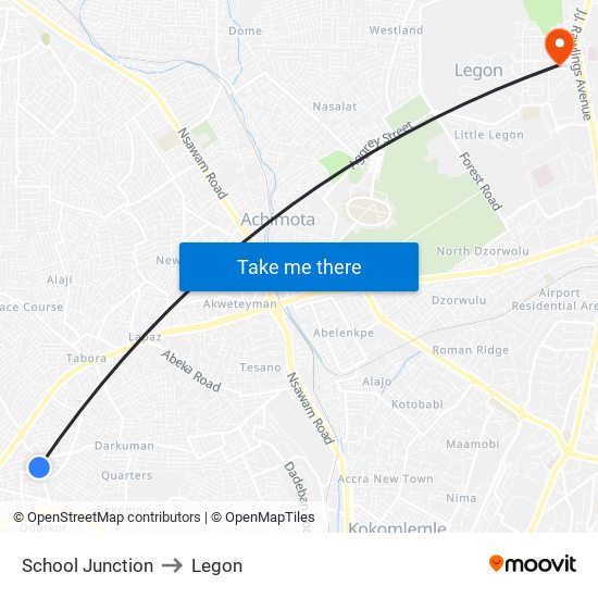 School Junction to Legon map