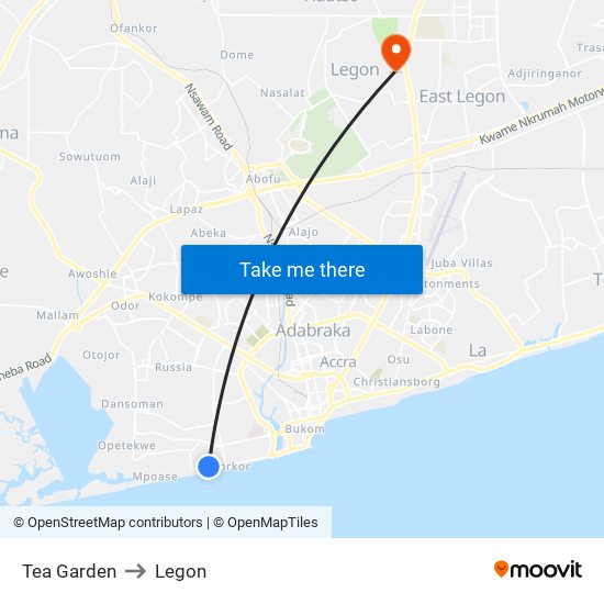 Tea Garden to Legon map