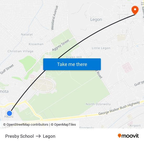 Presby School to Legon map