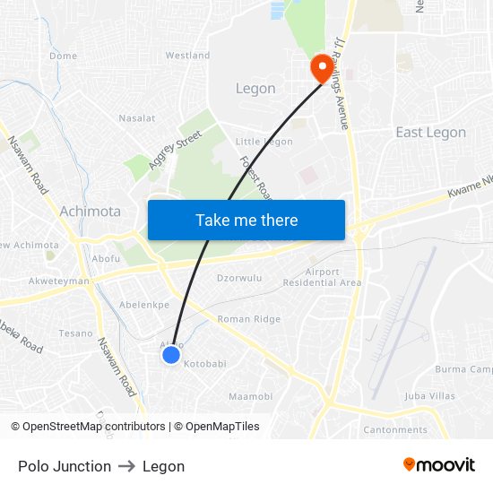 Polo Junction to Legon map