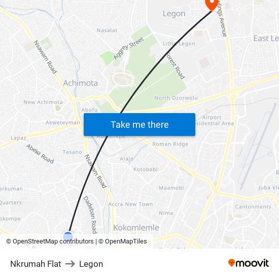 Nkrumah Flat to Legon map