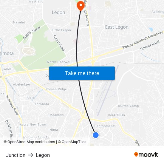 Junction to Legon map