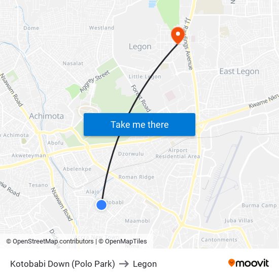 Kotobabi Down (Polo Park) to Legon map