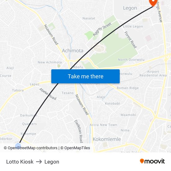 Lotto Kiosk to Legon map