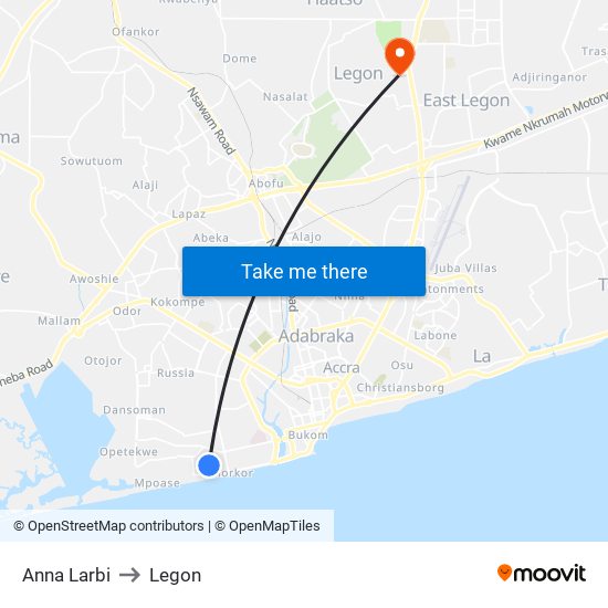 Anna Larbi to Legon map