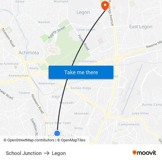 School Junction to Legon map