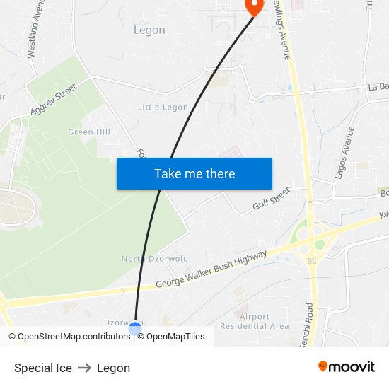 Special Ice to Legon map