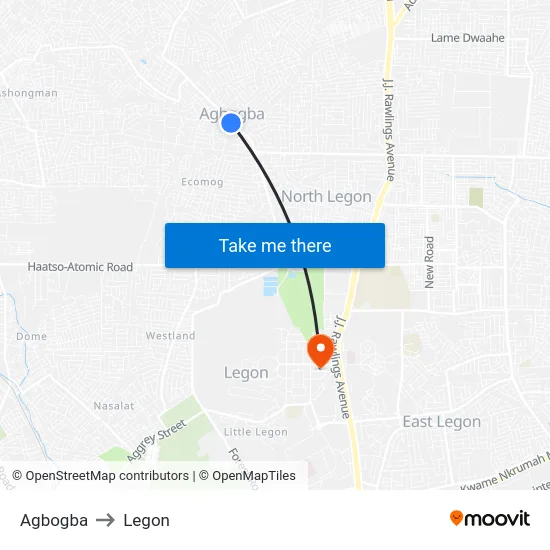 Agbogba to Legon map