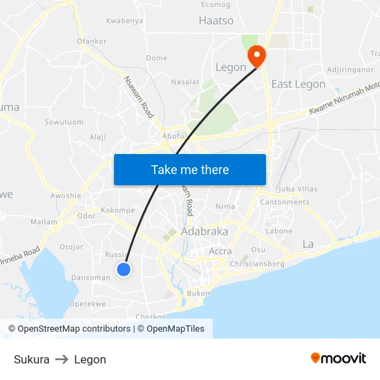 Sukura to Legon map