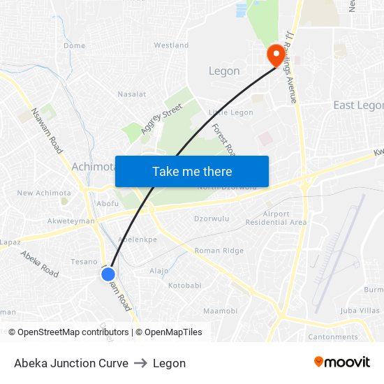 Abeka Junction Curve to Legon map