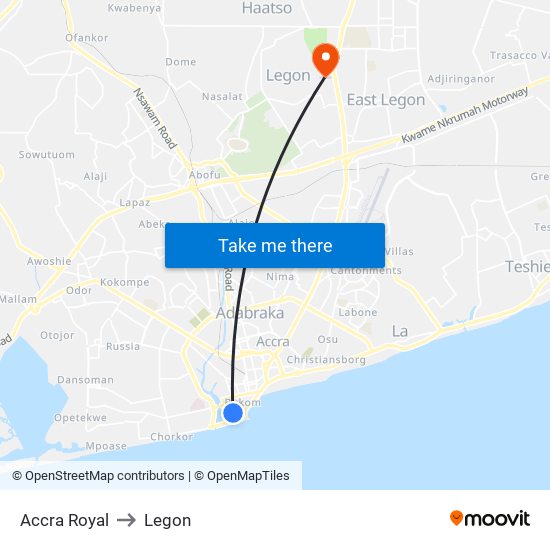 Accra Royal to Legon map