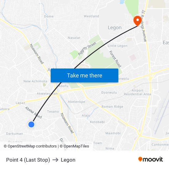 Point 4 (Last Stop) to Legon map