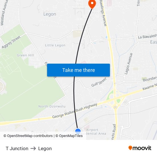 T Junction to Legon map