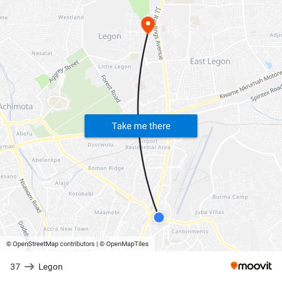 37 to Legon map