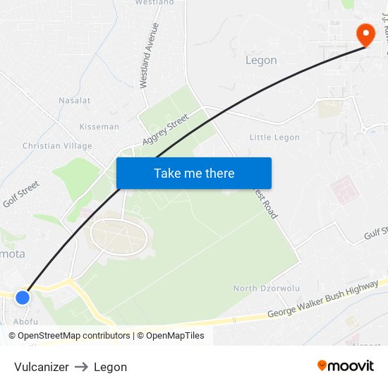 Vulcanizer to Legon map