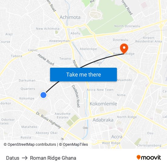 Datus to Roman Ridge Ghana map