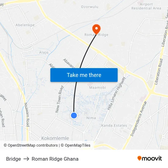 Bridge to Roman Ridge Ghana map