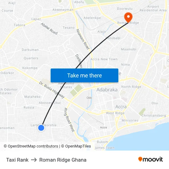 Taxi Rank to Roman Ridge Ghana map