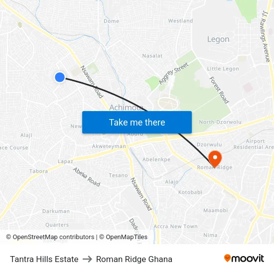 Tantra Hills Estate to Roman Ridge Ghana map