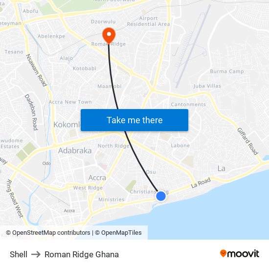 Shell to Roman Ridge Ghana map